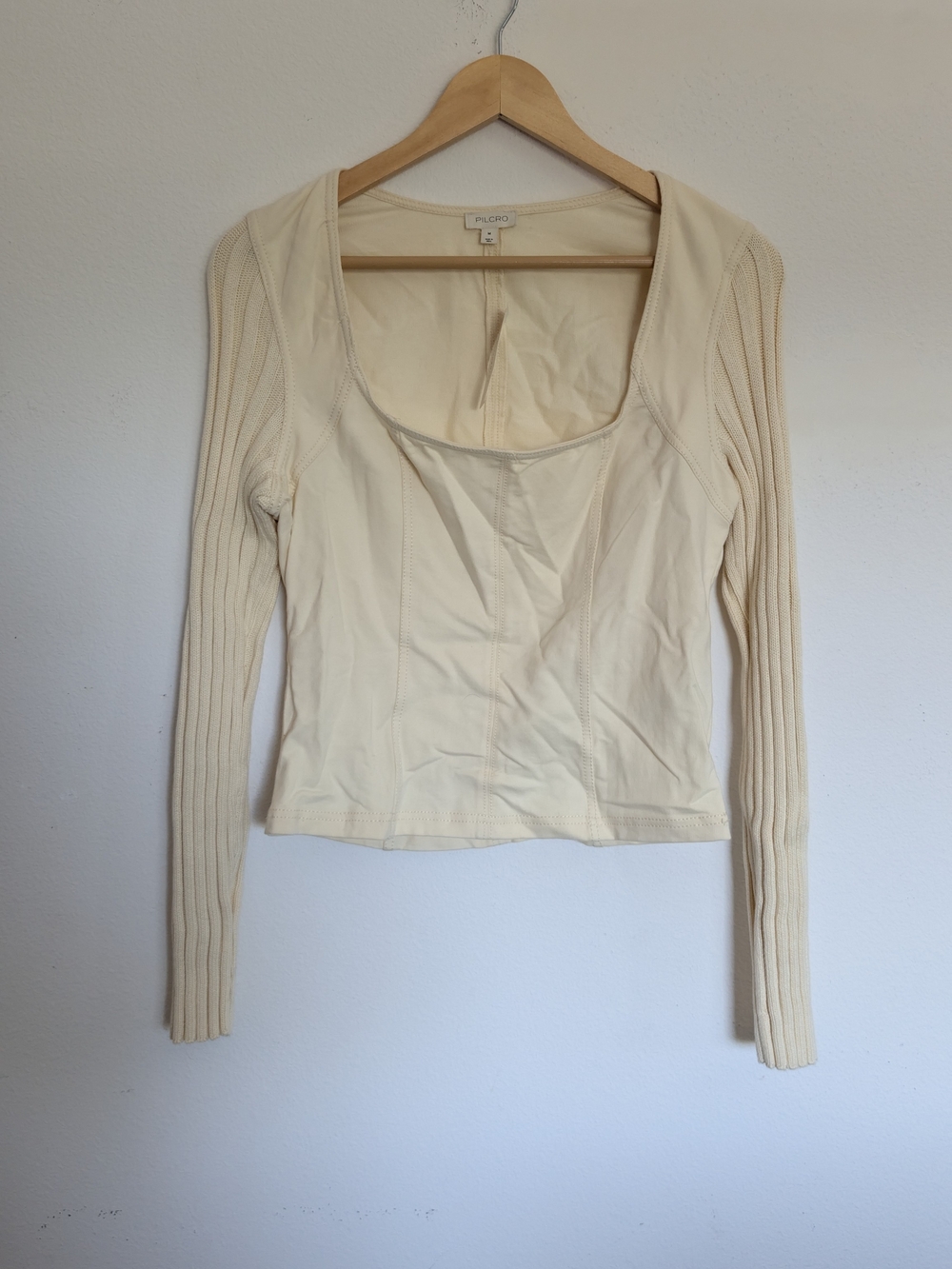 Pilcro Anthropologie Cream Long Sleeve Square Neck Tee Nwt